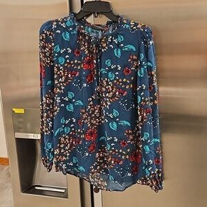 💕YESSICA💕 Long Sleeve Blouse ~ 100% Viscose Blue Botanical Print 38 EU